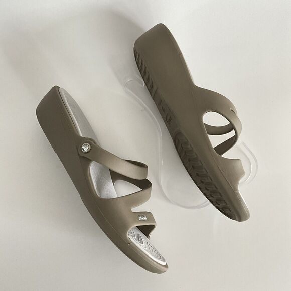 CROCS Sandals Women 11M Tan Open-toe Strappy Mules - Picture 5 of 12